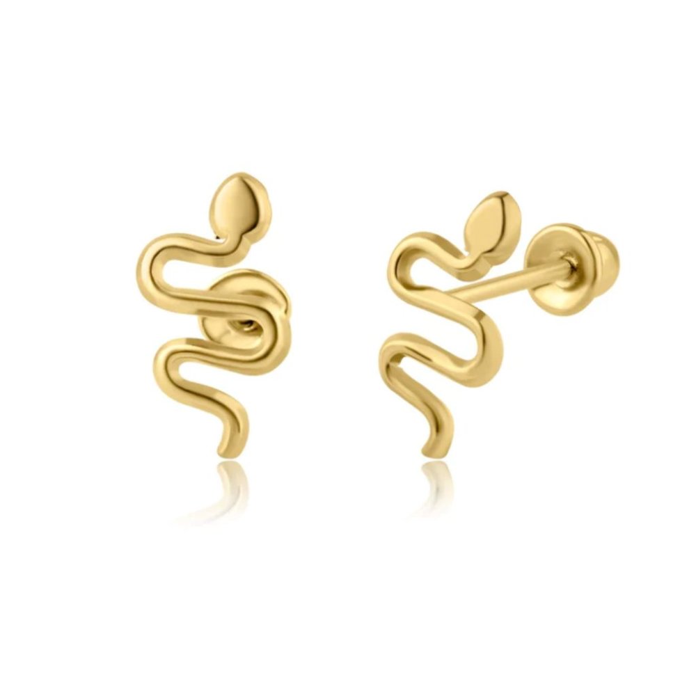 14k Gold Snake Earrings